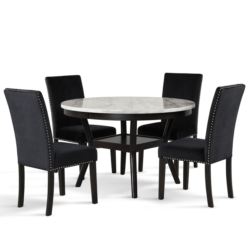CELESTE 48" ROUND DINING TABLE-ESPRESSO/FAUX MARBLE
