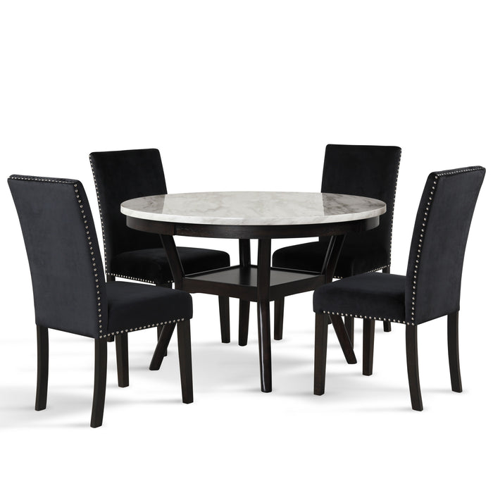 CELESTE 48" ROUND DINING TABLE-ESPRESSO/FAUX MARBLE