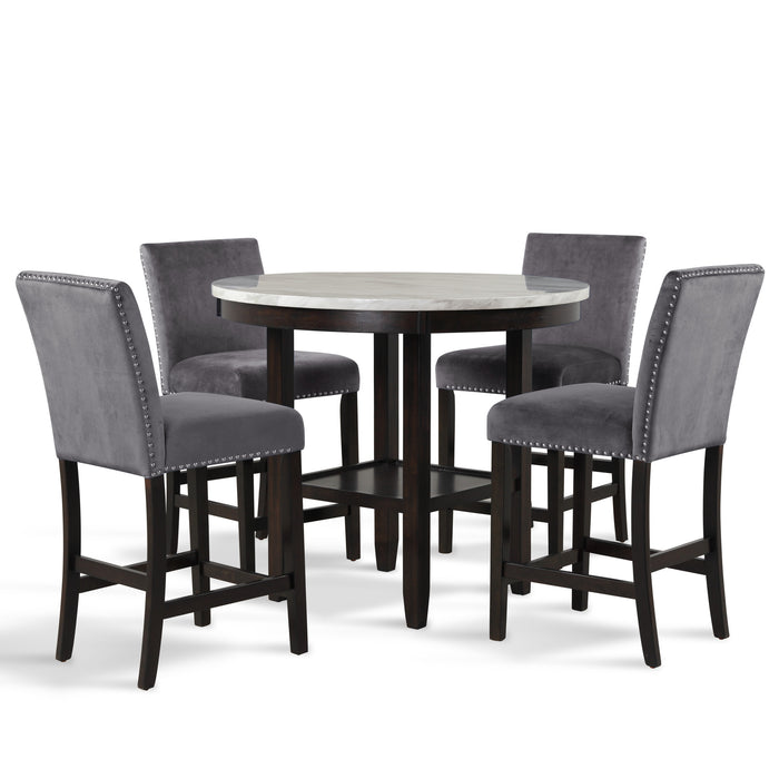 CELESTE 42" ROUND COUNTER TABLE-ESPRESSO/FAUX MARBLE