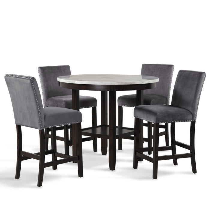 CELESTE 42" ROUND COUNTER TABLE-ESPRESSO/FAUX MARBLE