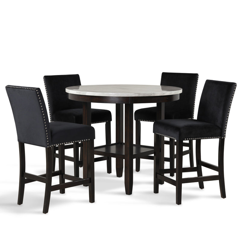 CELESTE 42" ROUND COUNTER TABLE-ESPRESSO/FAUX MARBLE