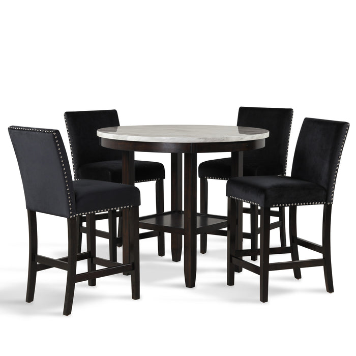 CELESTE 42" ROUND COUNTER TABLE-ESPRESSO/FAUX MARBLE