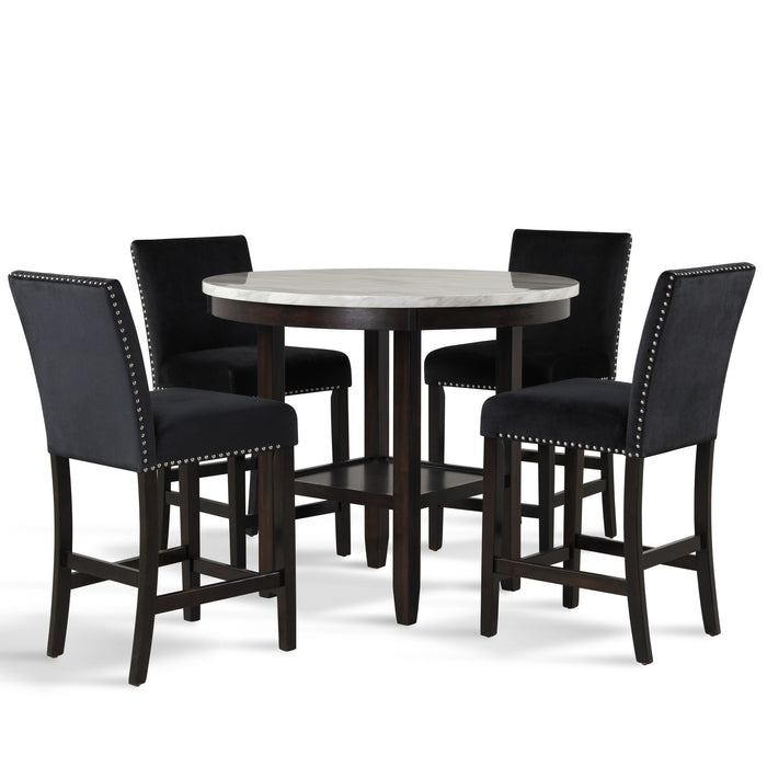 CELESTE 42" ROUND COUNTER TABLE-ESPRESSO/FAUX MARBLE