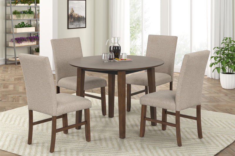 HARGROVE 5 PC 42" ROUND DINING TABLE & 4 CHAIRS-BROWN