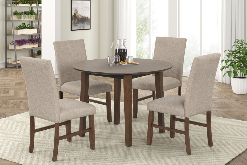 HARGROVE 5 PC 42" ROUND DINING TABLE & 4 CHAIRS-BROWN