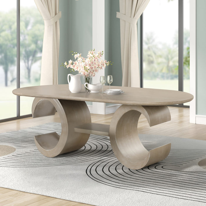 GWENDOLYN OVAL DINING TABLE BASE-CERUSED TAUPE