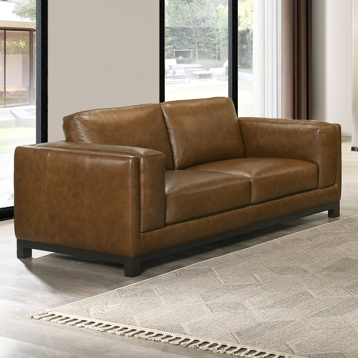 SAYER LEATHER LOVESEAT-BROWN