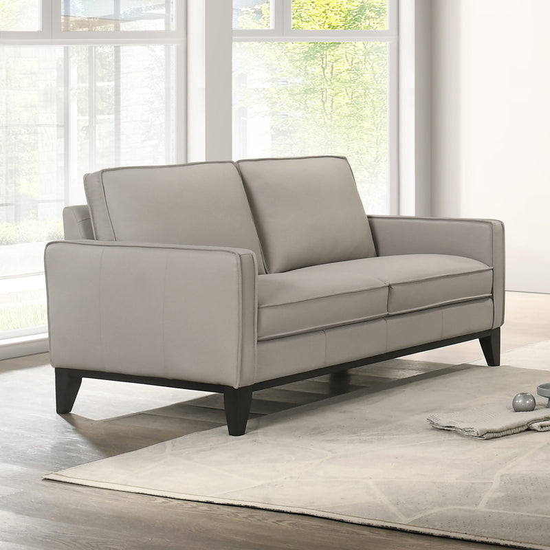 AARON LEATHER LOVESEAT-MIST GRAY