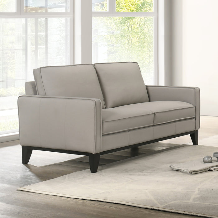 AARON LEATHER LOVESEAT-MIST GRAY