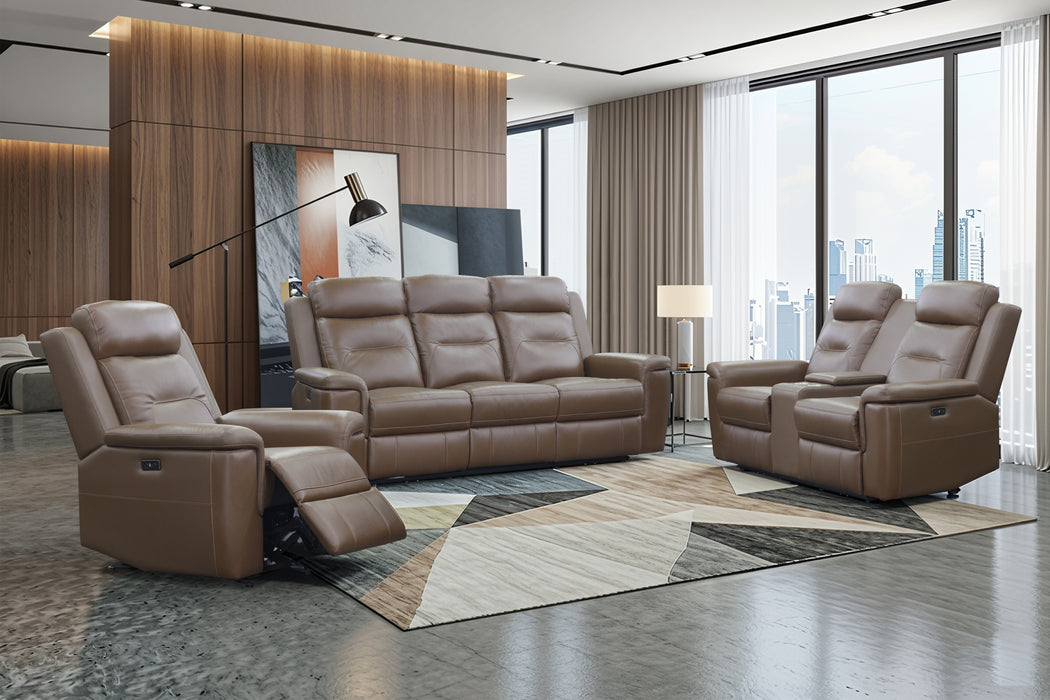 KELDON RECLINING LEATHER SOFA-BROWN