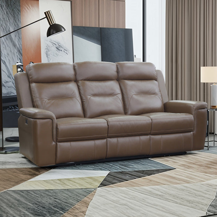 KELDON RECLINING LEATHER SOFA W/PWR FR-BROWN