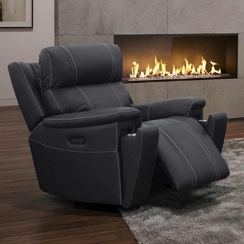HARTLEY LEATHER GLIDER RECLINER W/PWR HR & FR-BLACK