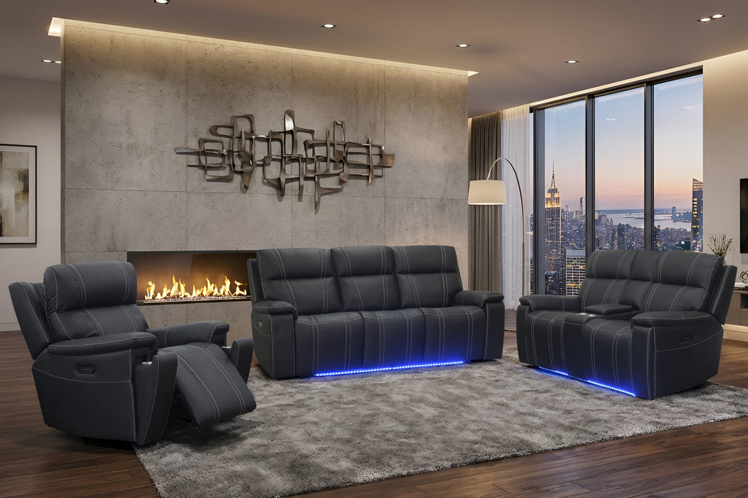 HARTLEY RECLINING LEATHER CONSOLE LOVESEAT-BLACK