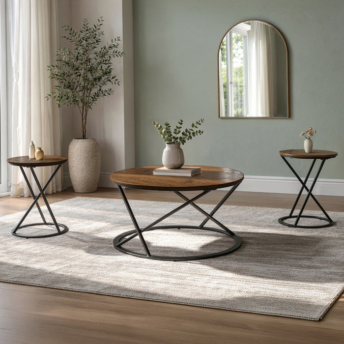 EMERY OCCASIONAL SET-1 COFFEE & 2 END TABLES W/BROWN TOP