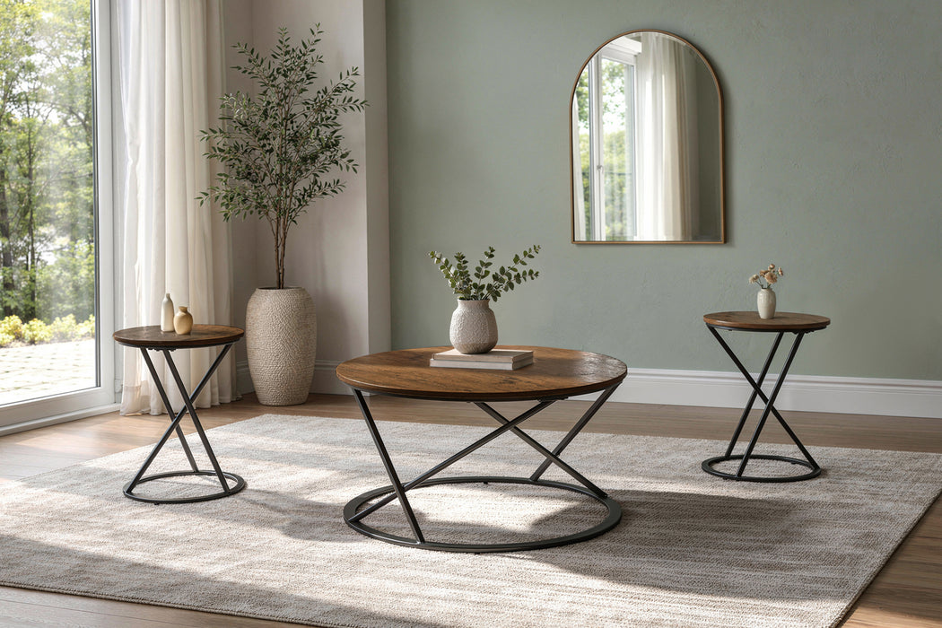 EMERY OCCASIONAL SET-1 COFFEE & 2 END TABLES W/BROWN TOP