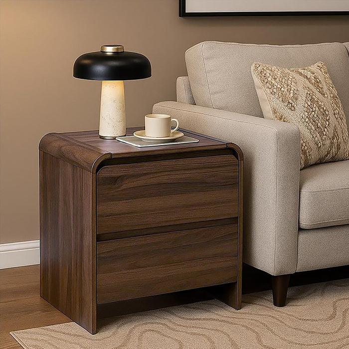 MARA TWO DRAWER END TABLE / BEDSIDE TABLE-WALNUT