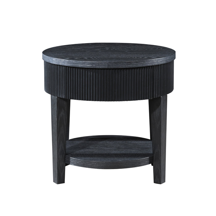 TATE ROUND ONE DRAWER END TABLE-BLACK
