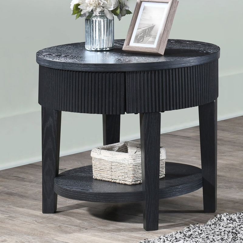 TATE ROUND ONE DRAWER END TABLE-BLACK