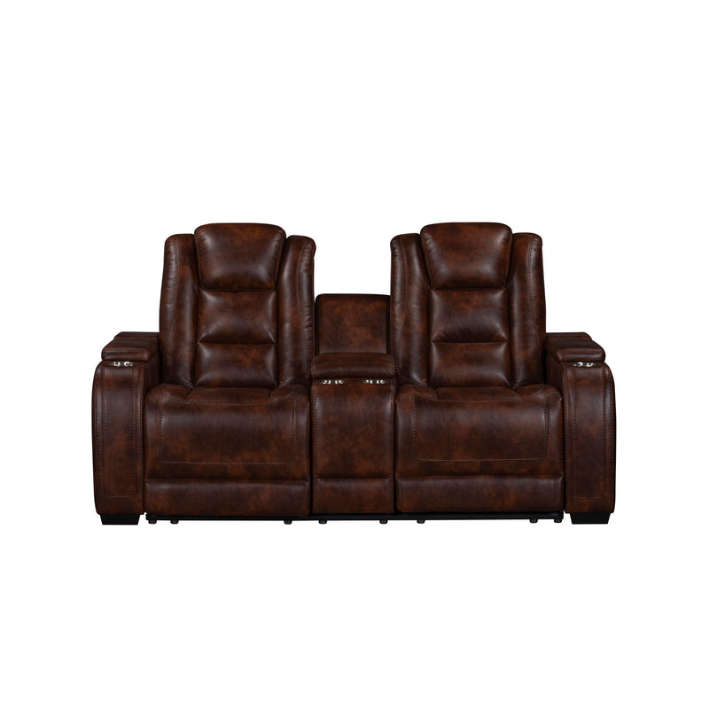 CHESTER RECLINING CONSOLE LOVESEAT-BROWN