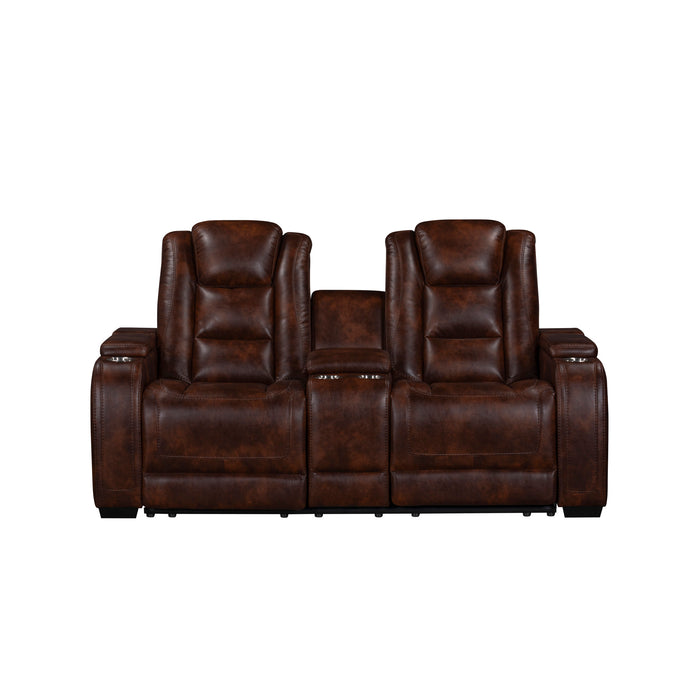 CHESTER RECLINING CONSOLE LOVESEAT-BROWN