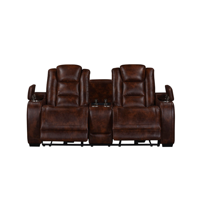 CHESTER RECLINING CONSOLE LOVESEAT-BROWN