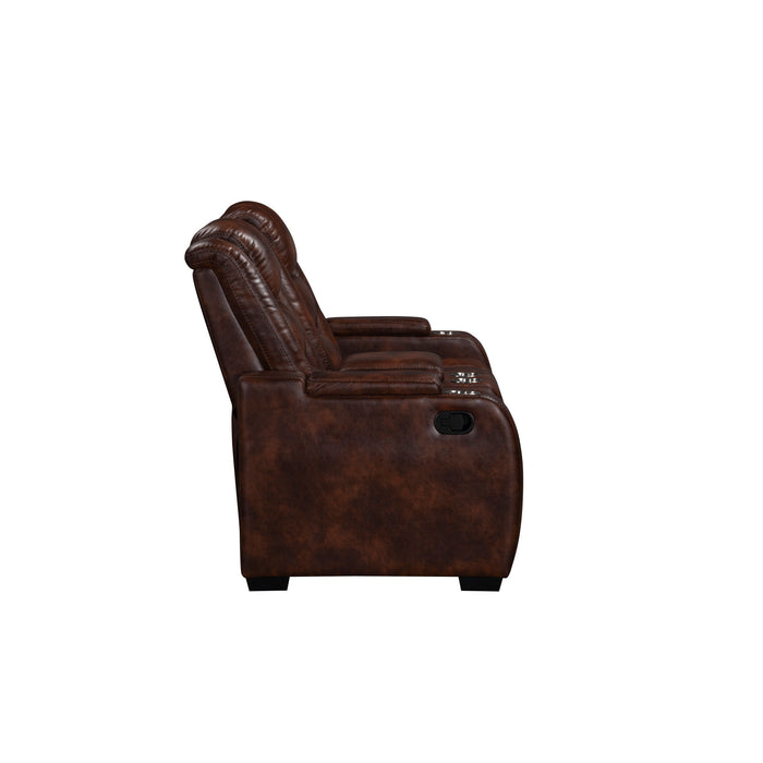 CHESTER RECLINING CONSOLE LOVESEAT-BROWN