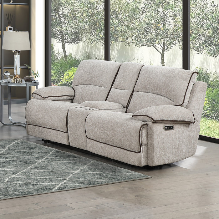 CAMDEN DUAL RECLINING CONSOLE LOVESEAT W/PWR HR & FR-BROWN