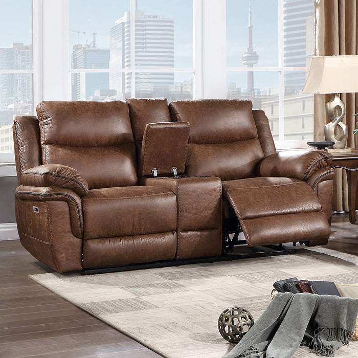 RYLAND CONSOLE LOVESEAT W/PWR FR--BROWN