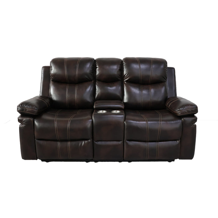 KELLEN CONSOLE LOVESEAT W/ DUAL RECLINERS-BROWN