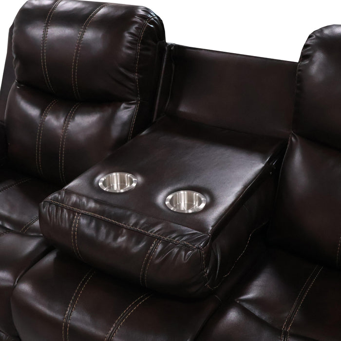 KELLEN  SOFA W/DUAL RECLINER & DROP DOWN  TRAY-BROWN