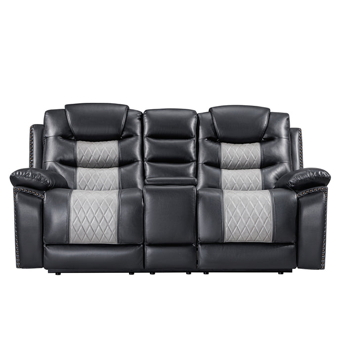 NIKKO CONSOLE LOVESEAT W/ DUAL RECLINERS-BLACK/GRAY