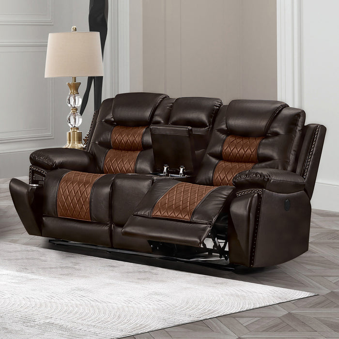 NIKKO CONSOLE LOVESEAT W/PWR FR-BROWN