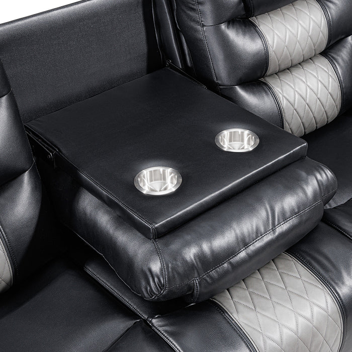 NIKKO  SOFA W/DUAL RECLINER-BLACK/GRAY