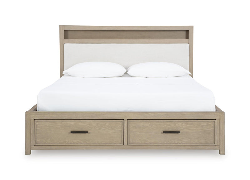 Calmoro Queen Bookcase Bed with Mirrored Dresser
