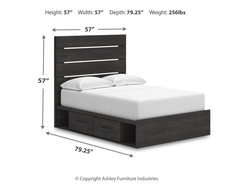 Delmorta Full Panel Bed with Storage, Dresser and Mirror