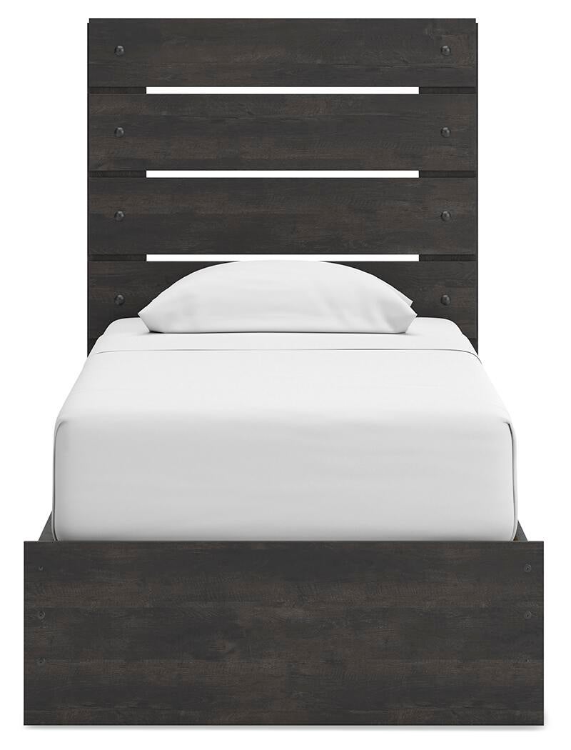 Delmorta Twin Panel Bed with Storage, Dresser, Mirror, Chest and Nightstand