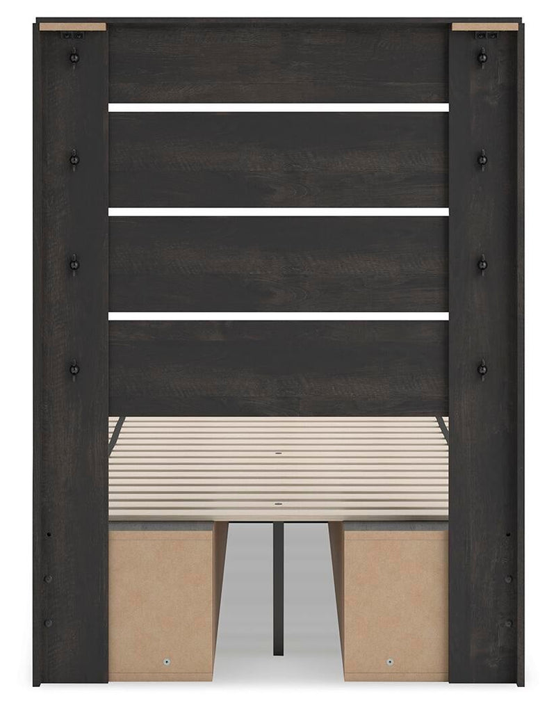 Delmorta Twin Panel Bed with Storage, Dresser and Mirror