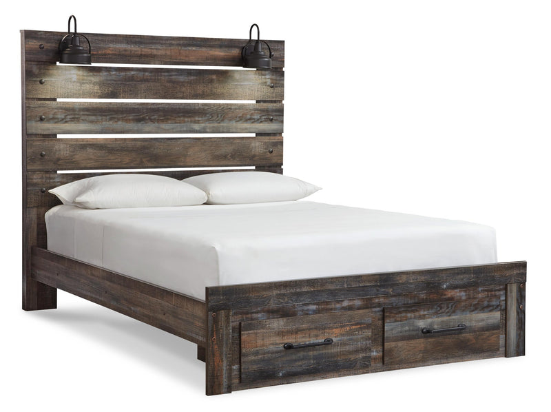 Cama Queen Drystan con dos cajones de almacenamiento y tocador con espejo