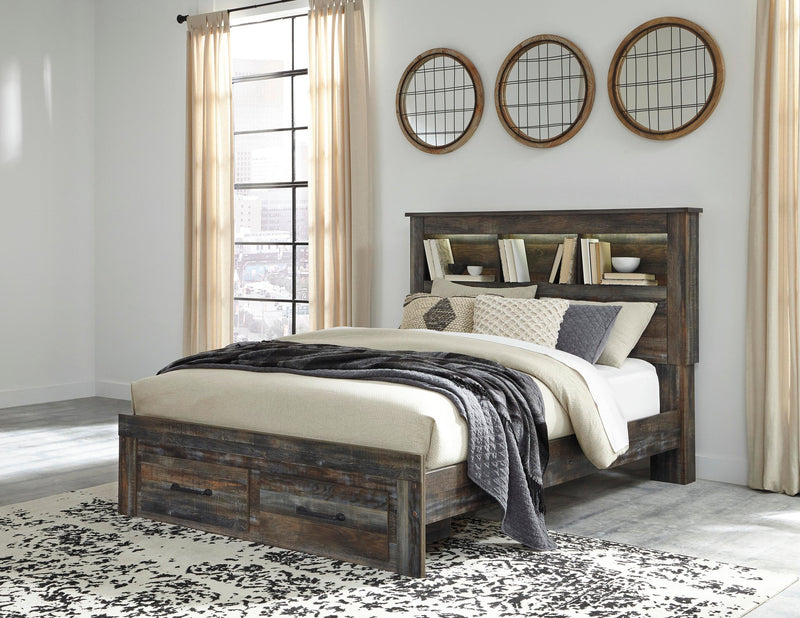 Cama Queen Drystan con dos cajones de almacenamiento y tocador con espejo