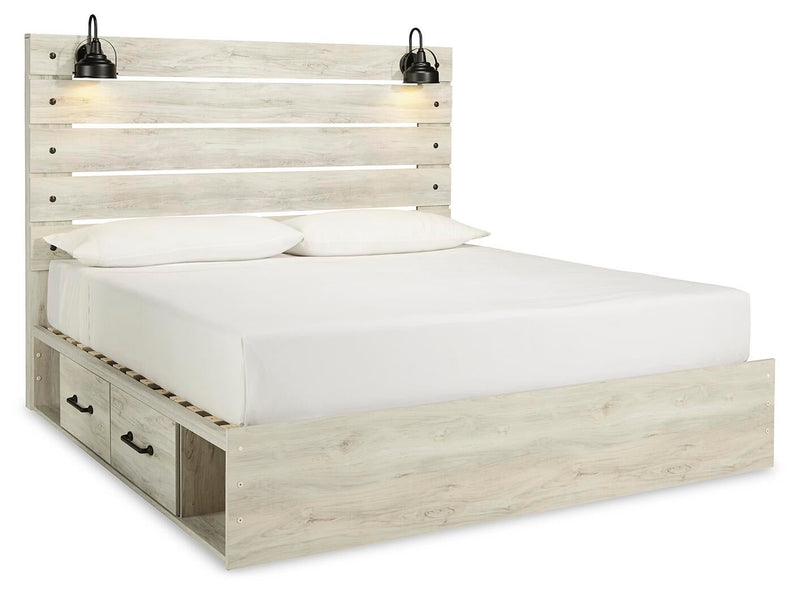 Cama King con 4 cajones de almacenamiento, tocador con espejo, cómoda y mesita de noche Cambeck