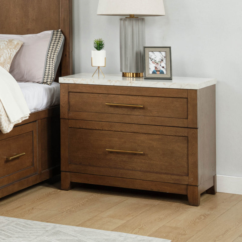 DEVONSHIRE MARBLE TOP NIGHSTAND W/USB PORT-COGNAC