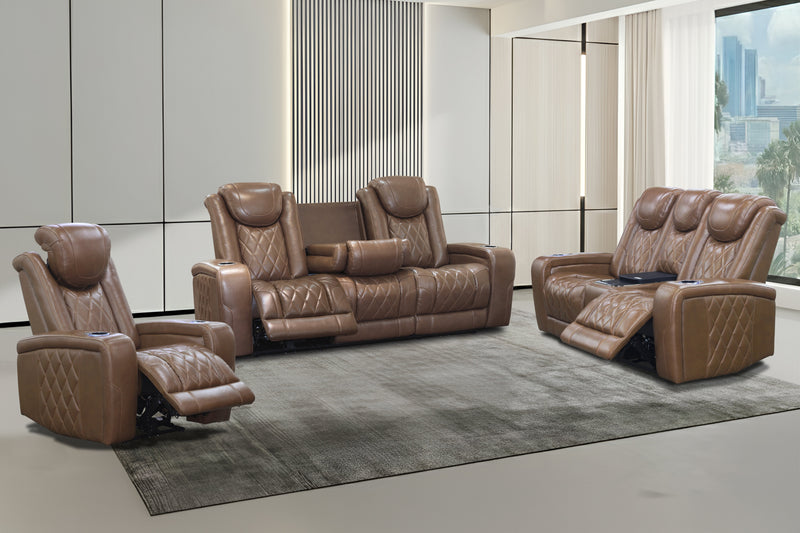 DORIAN RECLINING LEATHER SOFA W/PWR HR & FR-BROWN