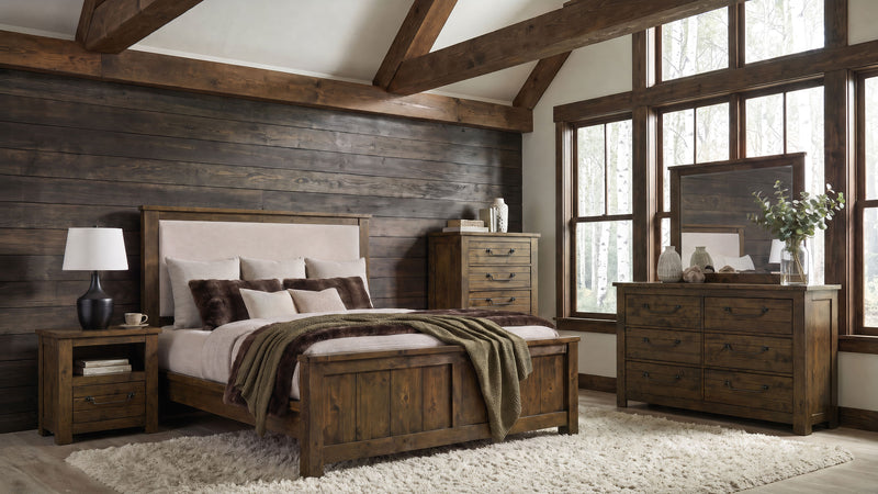 Doherty Eastern King Linen Upholstered Panel Bed Rustic Brown
