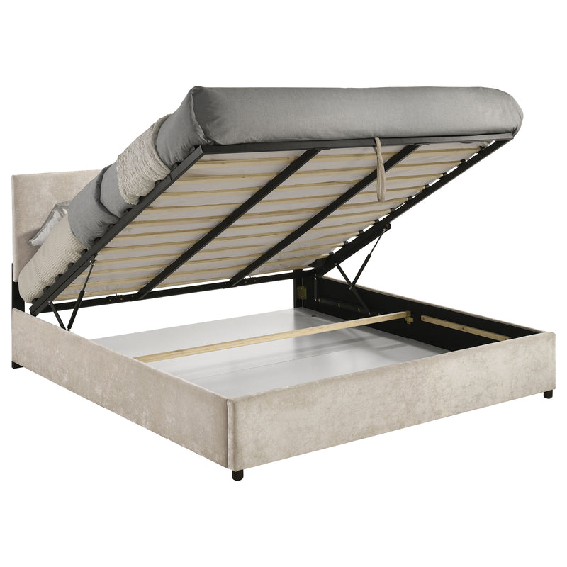 Reeves Upholstered Eastern King Lift-Top Storage Platform Bed Beige