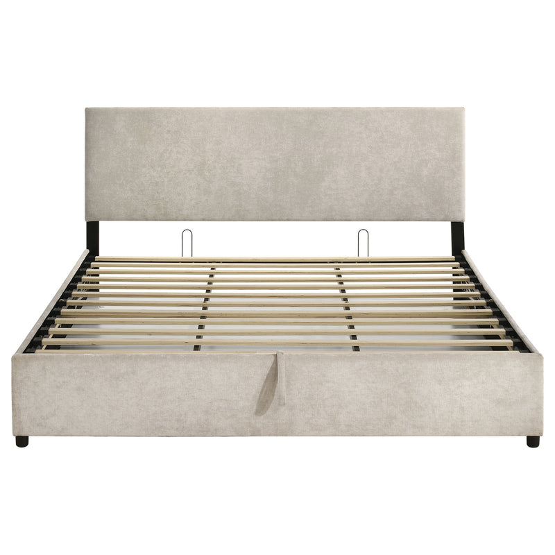 Reeves Upholstered Eastern King Lift-Top Storage Platform Bed Beige