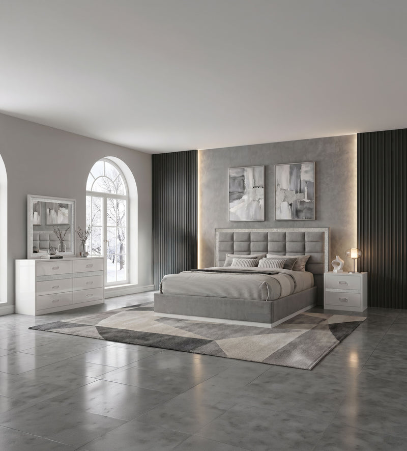 Viana 4-Piece Queen Platform Bedroom Set Grey and White High Gloss