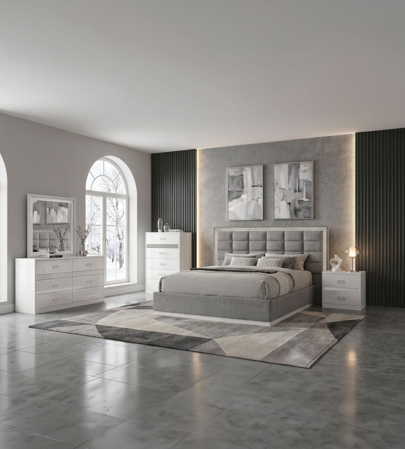 Viana 5-Piece Queen Platform Bedroom Set Grey and White High Gloss