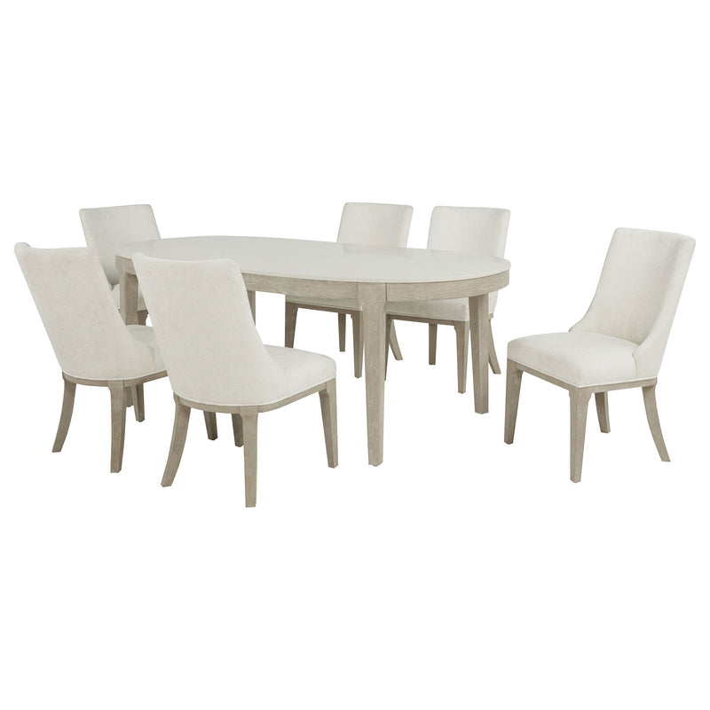 Lucaire 7-piece 84-inch Dining Set with Arched Chairs Honed Cream