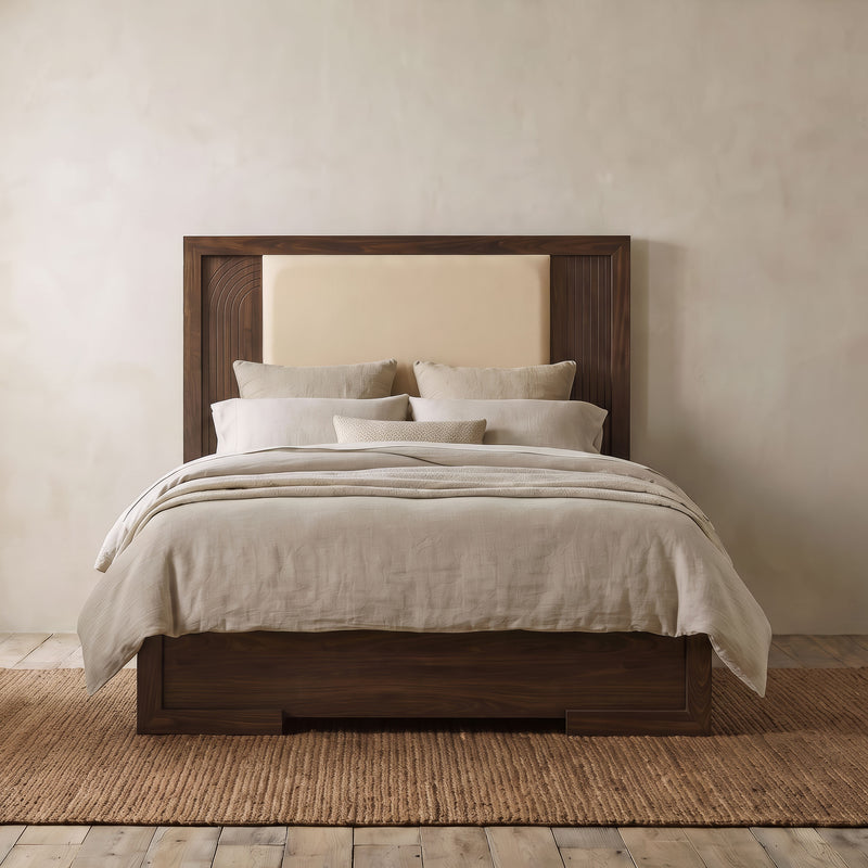 Etienne Full Velvet Upholstered Panel Bed Walnut