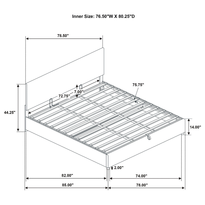 Reeves Upholstered Eastern King Lift-Top Storage Platform Bed Tan